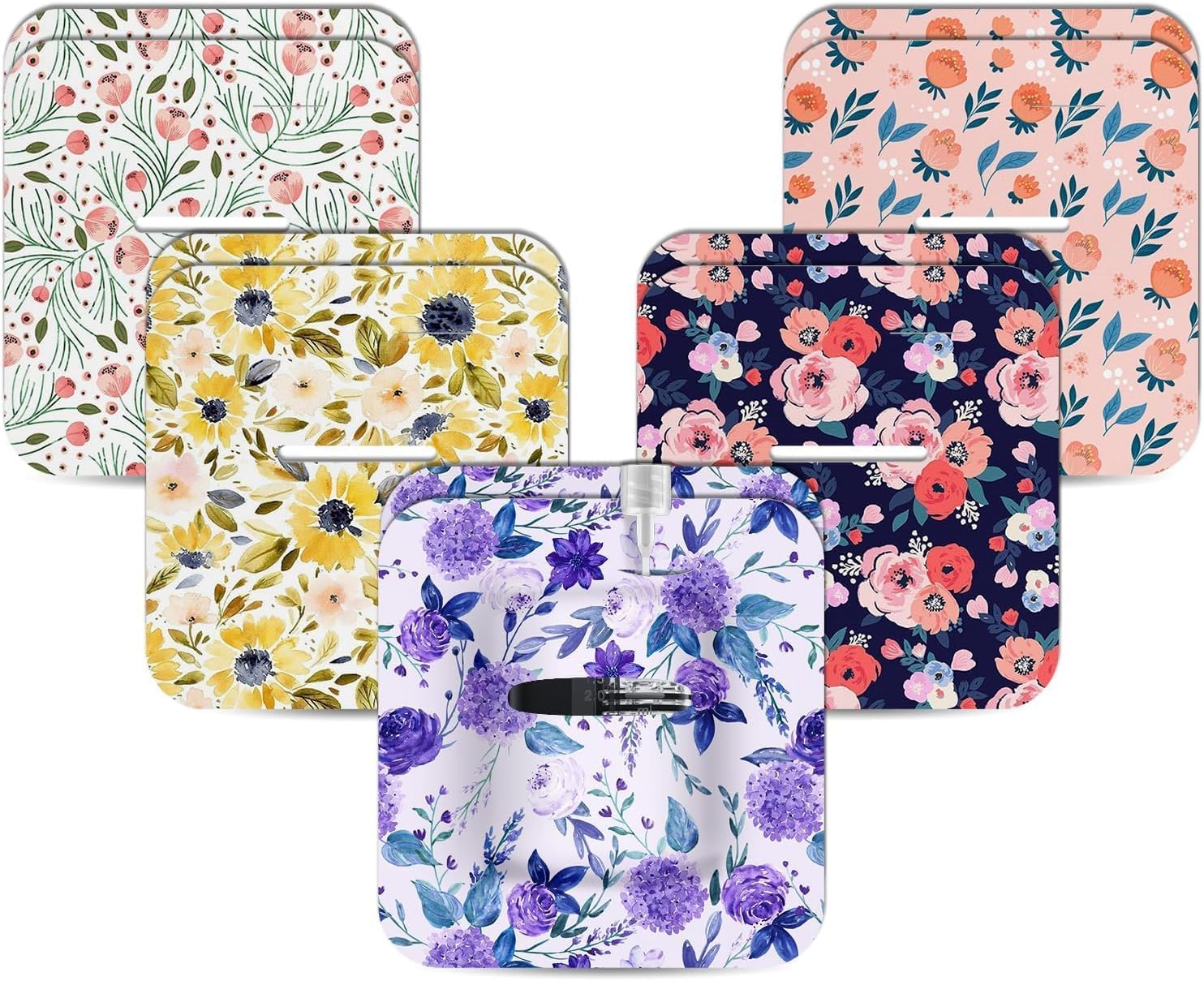 10 Pack Tandem Mobi Pump Patches, Amolyfe Pocket Sleeve for Tandem Mobi Insulin Pump, Waterproof & Hypoallergenic On-Body Adhesive Holder Patch Cover, 10+ Days Long Wear, Purple Flower