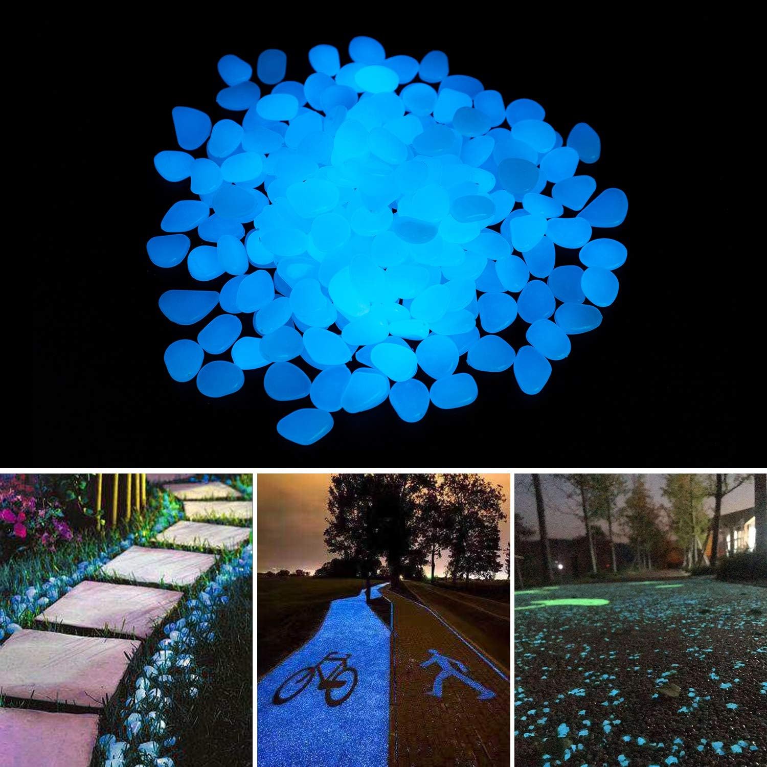 Wandering Nature Glow in The Dark Stones Luminous Pebbles Light or Solar Charged Outdoor Decor for Garden Indoor for Vase Planter Aquarium Fish Tank (400pcs, Sky Blue) : Patio, Lawn & Garden