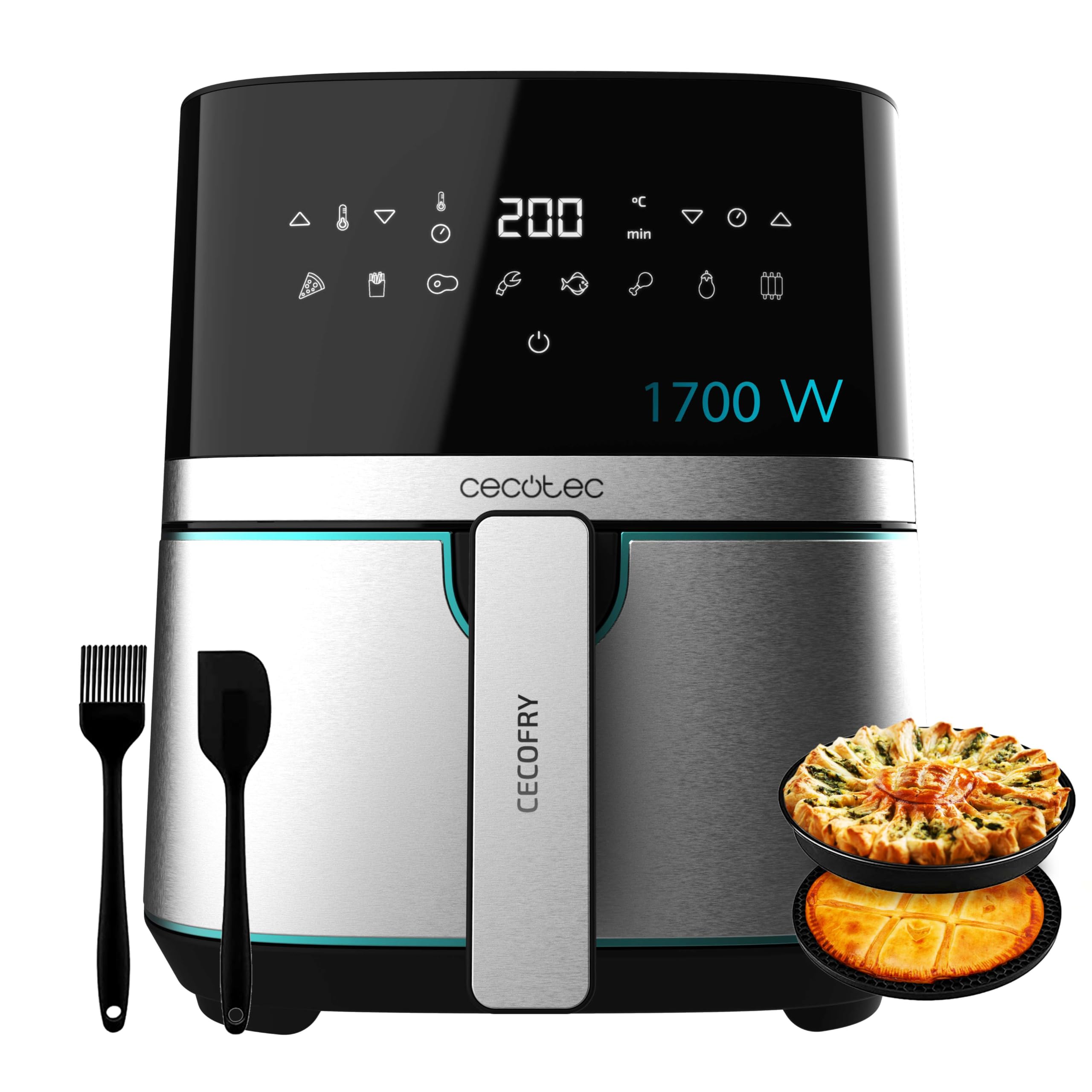 Cecotec Freidora de Aire de 5,5L con Accesorios, Air Fryer, Cecofry Full Inox 5500 Pro con Accesorios. 1700W, sin Aceite, Digital, Táctil, Acabados en Acero Inox, PerfectCook, Termostato, 8 Modos