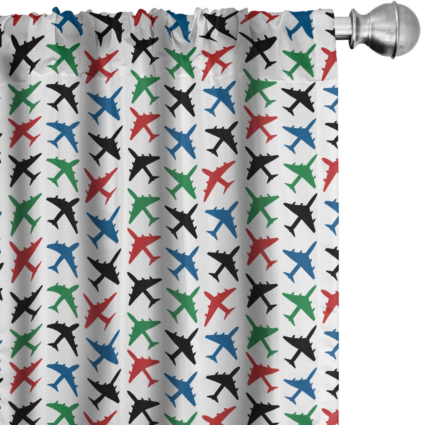 Lunarable Airplane Window Curtains, Plane Pattern Aircraft Fighter Jet Transportation Retro Historical Times, Lightweight Decor 2-Panel Set with Rod Pocket, Pair of - 28" x 95", White Green