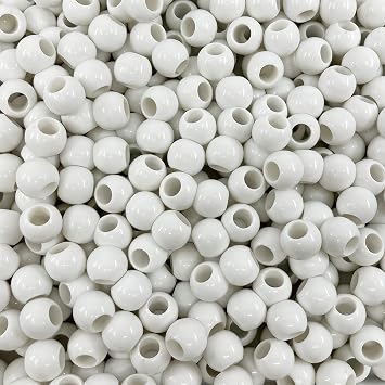 100 Acrylic Large Hole Beads for Crafts and for Hair 10mm x 12mm Acrylic Barrel Beads with 5.7mm Large Hole, Glossy White