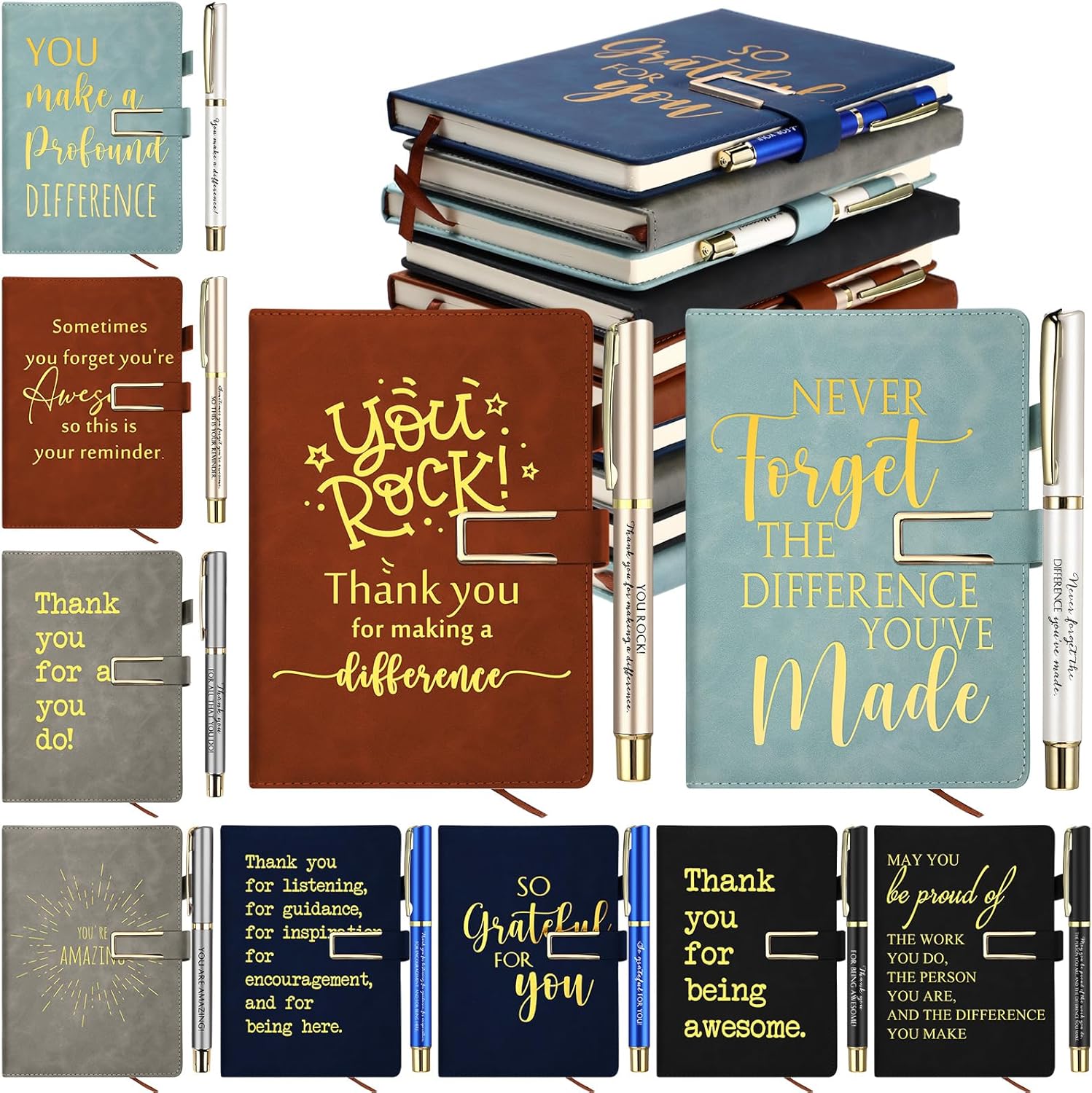 Kosiz 10 Set Employee Appreciation Gifts Bulk Inspirational A5 Leather Journal Notebook Motivational Pen Thank You Gifts for Emergency Nurses Coworker Team Social Workers Teachers Volunteers