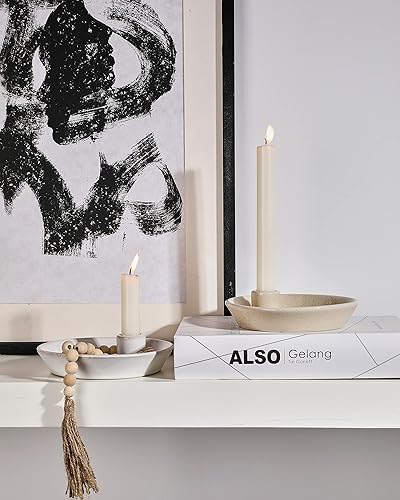 Miniatura 4 de DN DECONATION Portavelas de cerámica blanca, moderno portavelas con bandeja, portavelas bohemio, portavelas redondo único de cerámica para velas