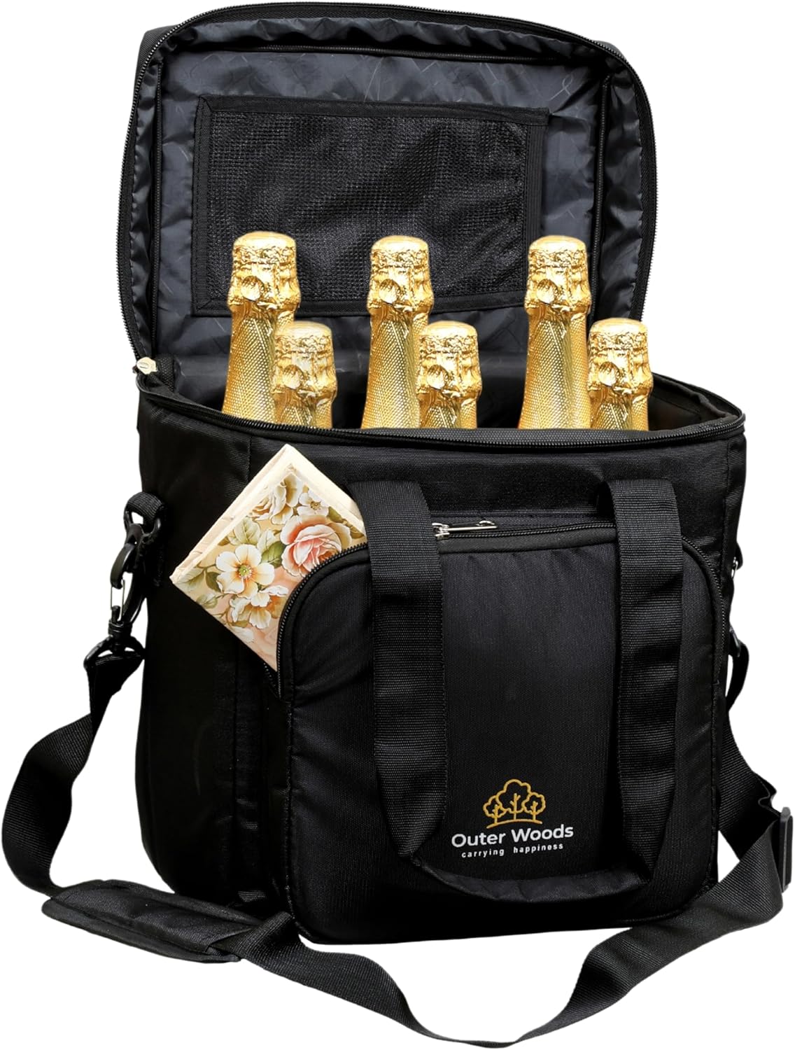 Insulated 6 Bottle Cooler Bag With Ice Gel Packs | Wine and Beer Carrier | Fits 6 Full Size Bottles