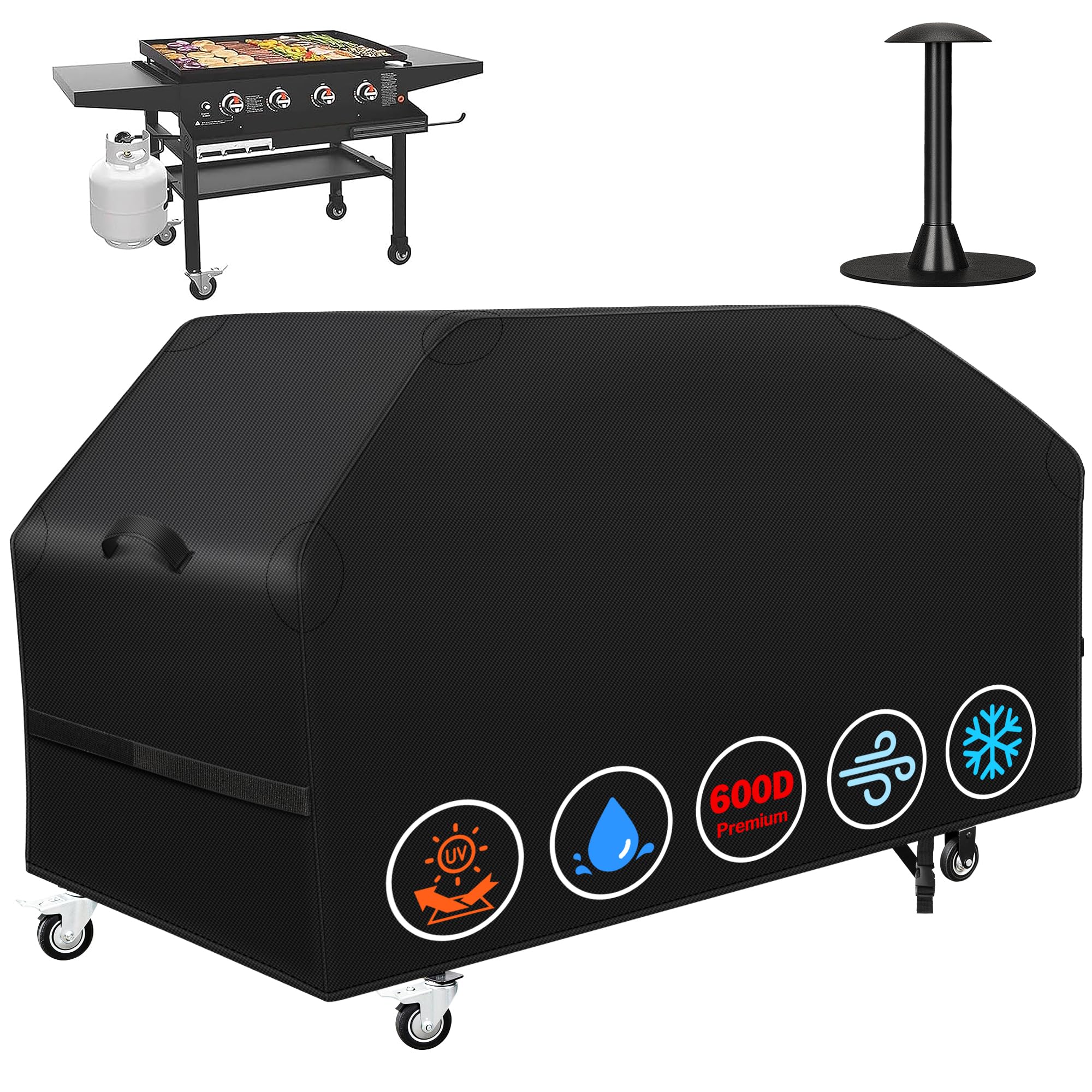 iCOVER 36 inch Griddle Cover for Blackstone, 600D Heavy Duty Waterproof Canvas Flat Top Gas Grill Covers for 36" Grills 1554 1825 for Weber 36” Griddles Camp Chef 600 with Support Pole