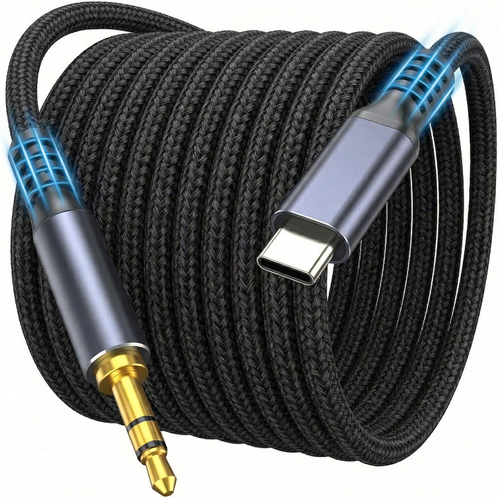 JHAOUS Aux to USB C, USB C to 3.5mm Audio Jack Cable 4.3 ft, Type C to Headphone Cord Car Aux Cable，Compatible for iPhone 16 15 iPad Pro Max, Samsung