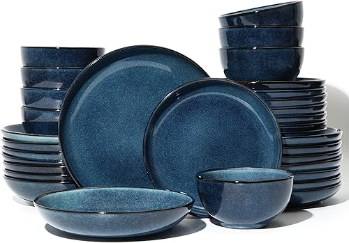 Vista 27 de Juego de vajilla de 24 piezas para 8, platos y cuencos modernos de gres, perfectos para reuniones familiares y celebraciones festivas, vajilla fácil