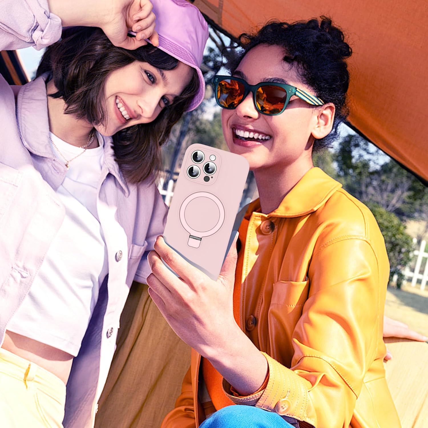 Designed for iPhone 16 Pro Case with Magnetic Invisible Stand Compatible with Mag-Safe Military Drop Tested Shockproof Silicone Phone Cases for Women Men 6.3'', Pink - Image 6