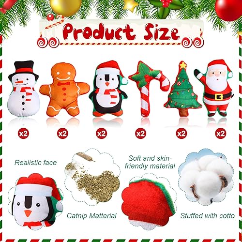 Miniatura 5 de Liliful 12 piezas de juguetes de Navidad para gatos con hierba gatera, regalos de Navidad rellenos de hierba gatera rellenos para dentición de