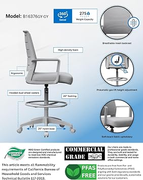 Boss Office Products All Gray Stool Drafting Chair