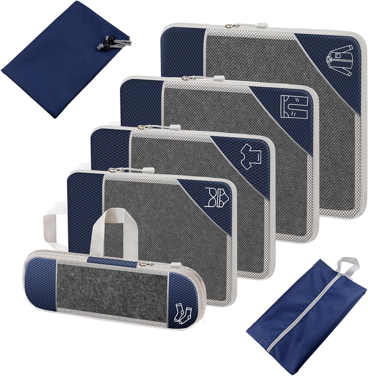 7 Set Compression Packing Cubes for Travel Women Men Kids