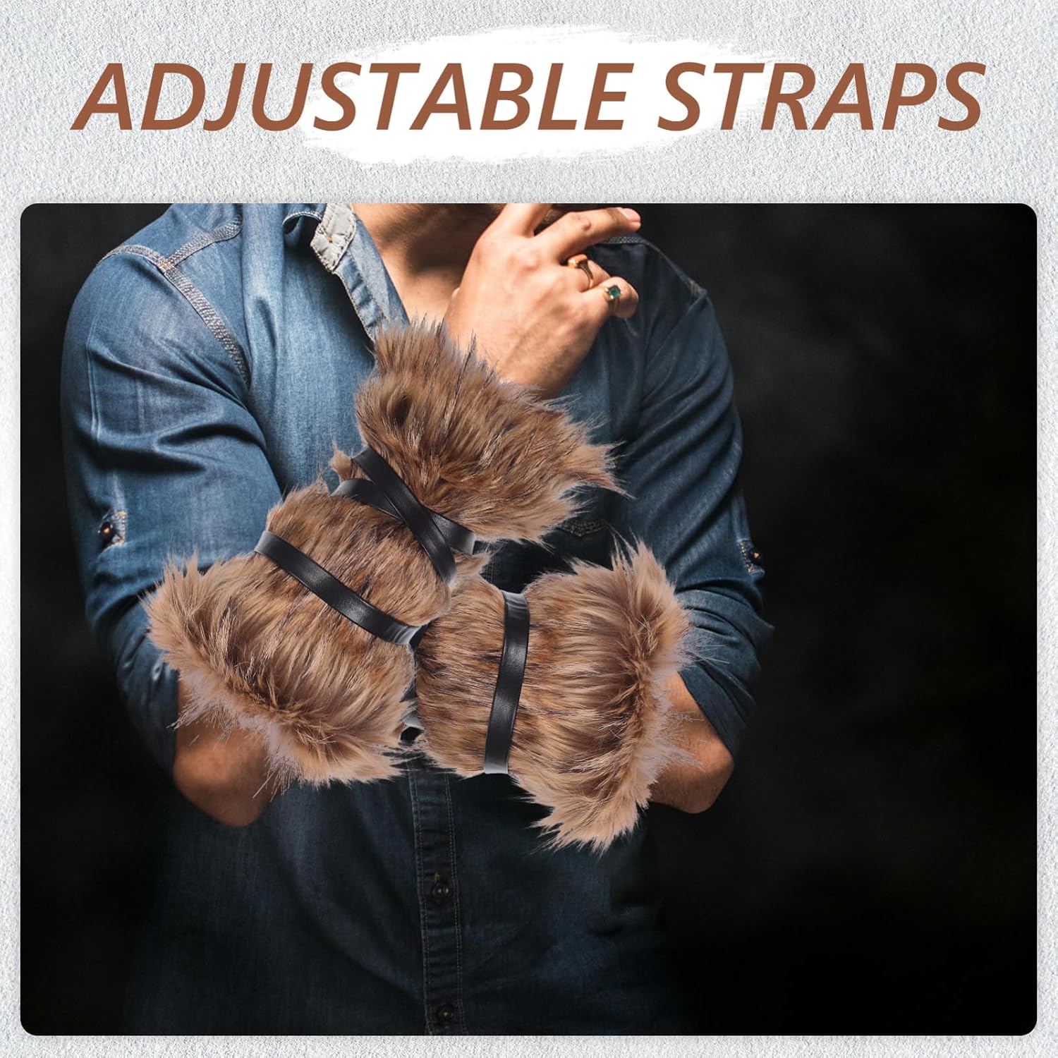 FRCOLOR Viking Faux Fur Adjustable Fuzzy Leg Wraps For Halloween Cosplay Medieval Costume Accessories for Women And Men