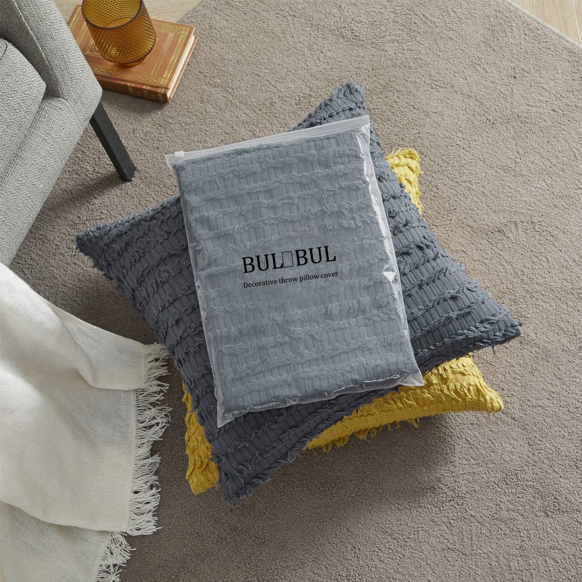 Throw Pillows Covers 18 x 18,Set of 2 Grey Linen Throw Pillows for Couch Bed,Accent Home Decorative Square Cushions Cases Shams Pillowcases Farmhouse,45 x 45 cm