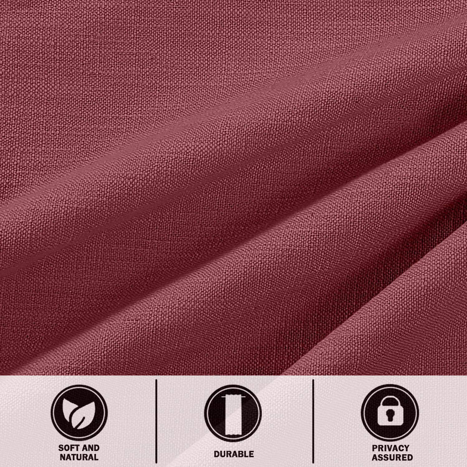 TWOPAGES Heavyweight Linen Textured Tab Top Curtain for Living Room, Window Drape Solid Burgundy Natural Privacy Curtain (1 Panel, 50 x 108 Inches)