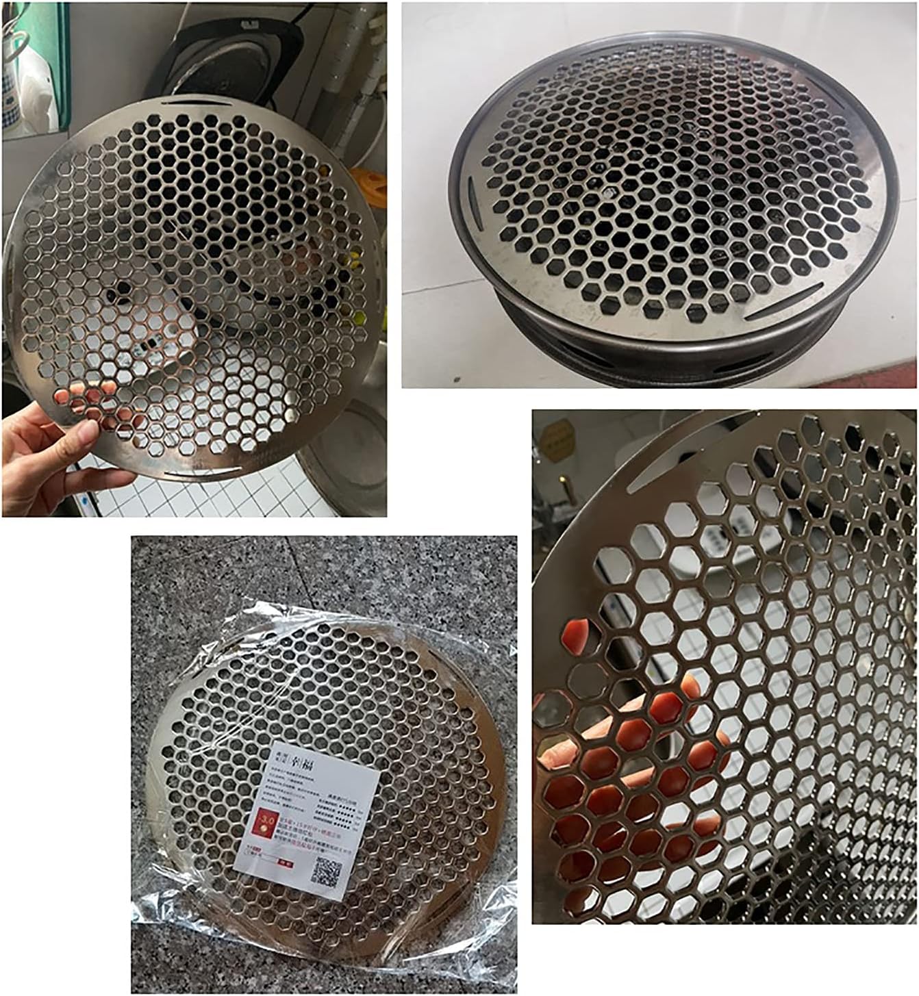 Round BBQ Grill Pan, 304 Stainless Steel Grill Topper Grid, Barbecue Stainless Steel Perforated Sheet