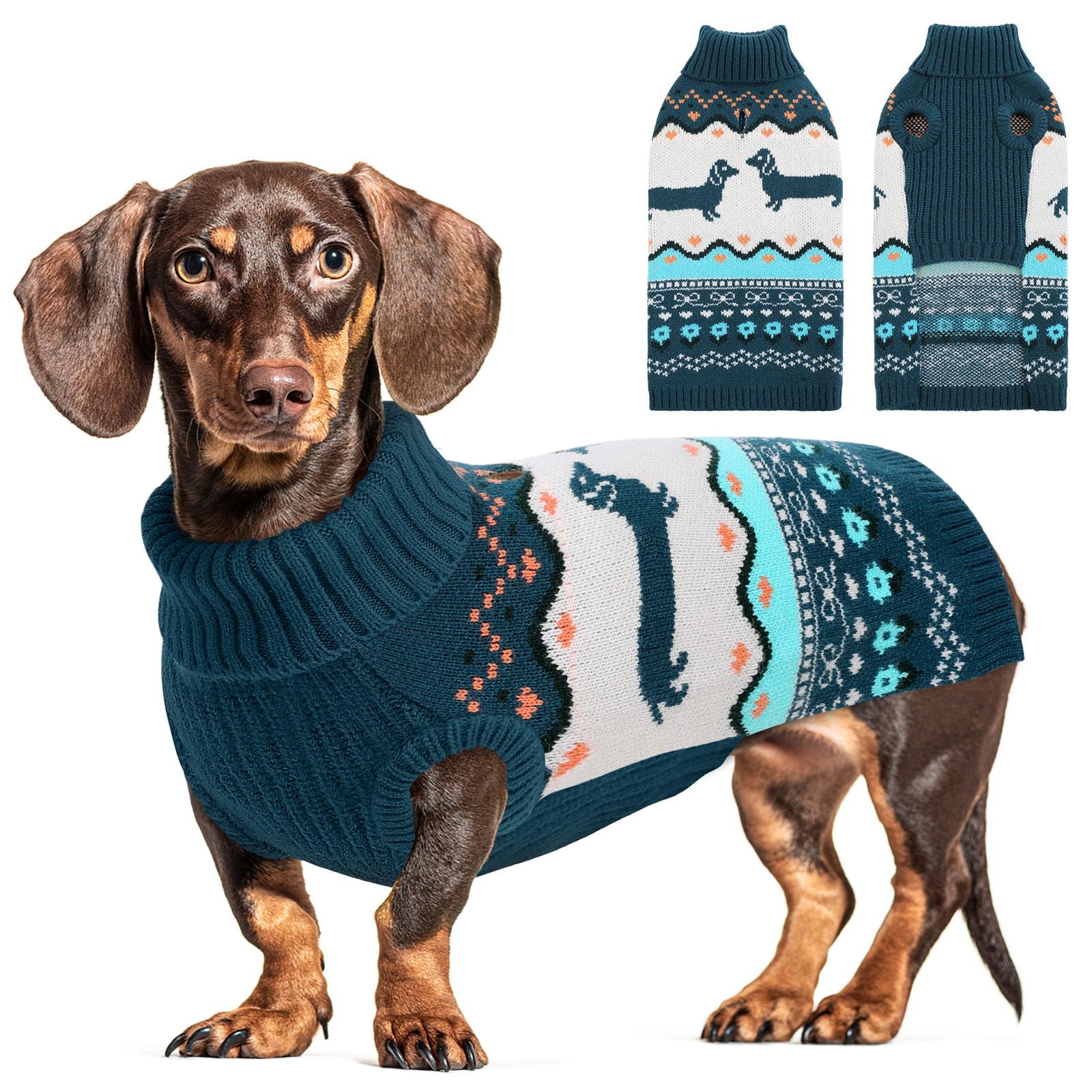 CITÉTOILE Maglione Cane Natale Colle Alto per Bassotto Blu M | Maglia Invernale a Taglio Lungo Speciale, Pullover Caldo con Motivo Festivo, Abbigliamento per Cani di Taglia Piccola e Media