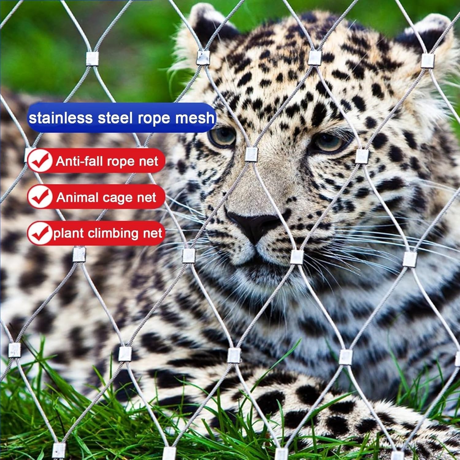 Elastyczna siatka linowa ze stali nierdzewnej 4 cm/5 cm/6 cm, siatka balustradowa do ogrodu, dla zwierząt, metalowa siatka druciana (4 cm/2 mm 1 x 1 m)
