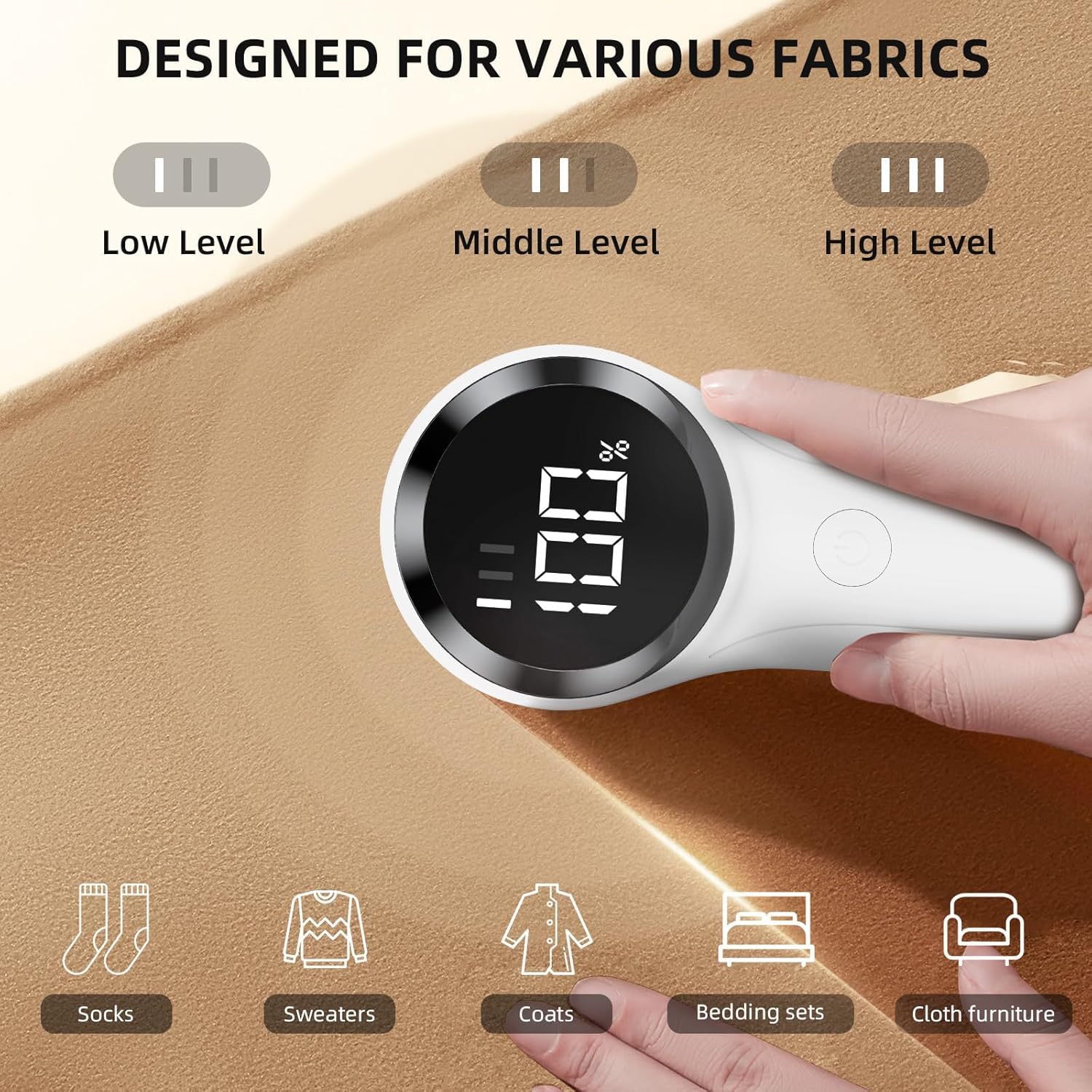 BUOAZR Elektrisch anti-pilling scheerapparaat LCD-display, oplaadbare type-C-kabel, 3 instelbare snelheden, pluizensnijder met 6 mesjes, met 2 vervangbare messen, ideaal voor kleding, meubels, dekens