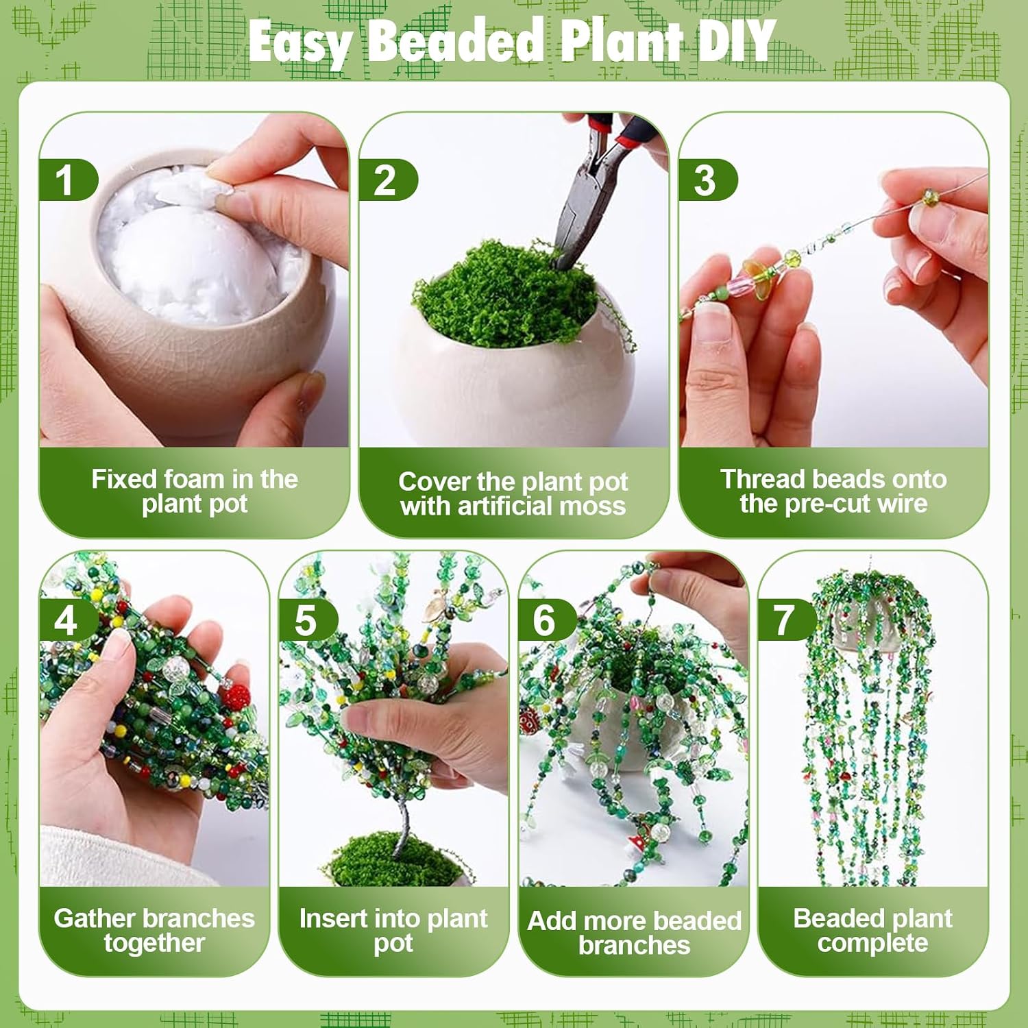 Dfqsofd 5422Pcs Beaded Plant Kit, Glass Green Beads for Beaded Plants