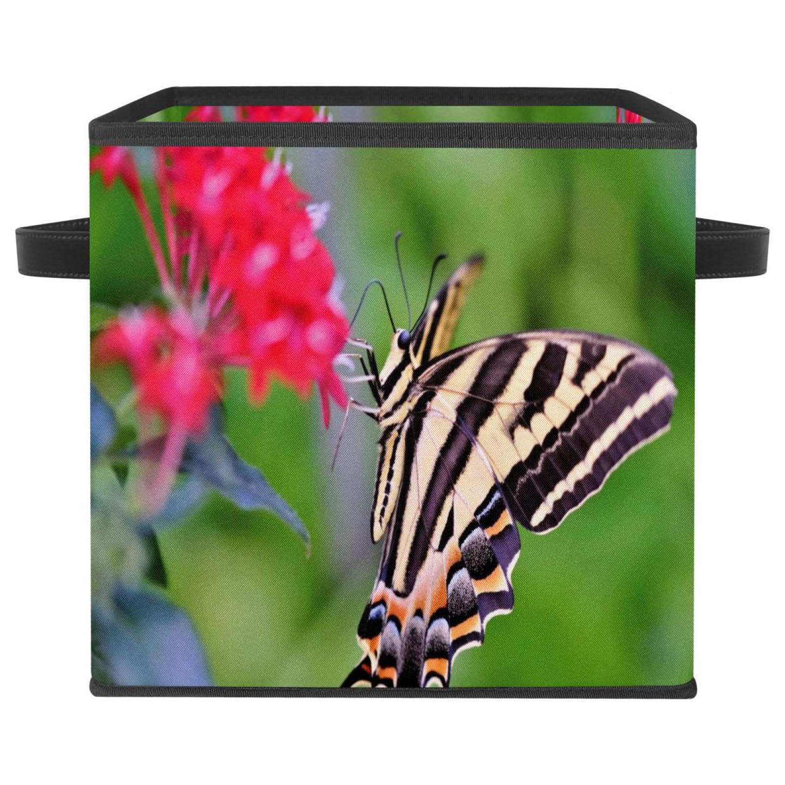 Boîte de rangement pliable cube en tissu motif papillon pour armoire