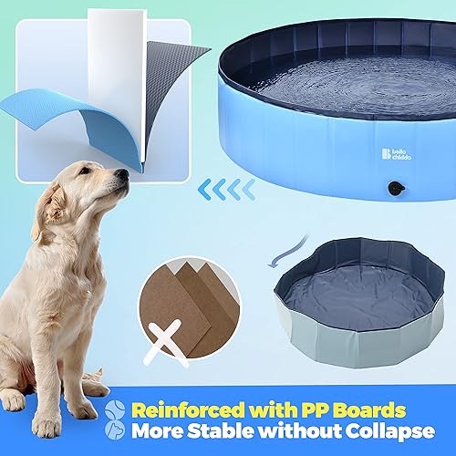 Miniatura 3 de BELLOCHIDDO Piscina plegable de plástico duro para perros y niños, piscina antideslizante para perros con tablas de polipropileno, bañera de baño