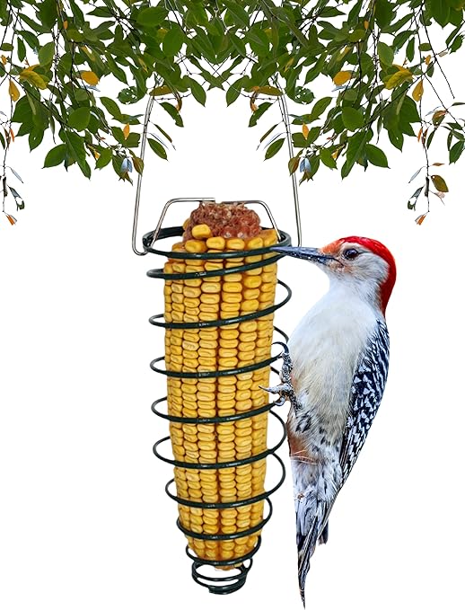Corn Caddy Squirrel Feeder - Metal Holder for Corn Cobs, Fruit Slices, Suet, or Nesting Materials - Hanging Multi Use Holder for Squirrels and Jays