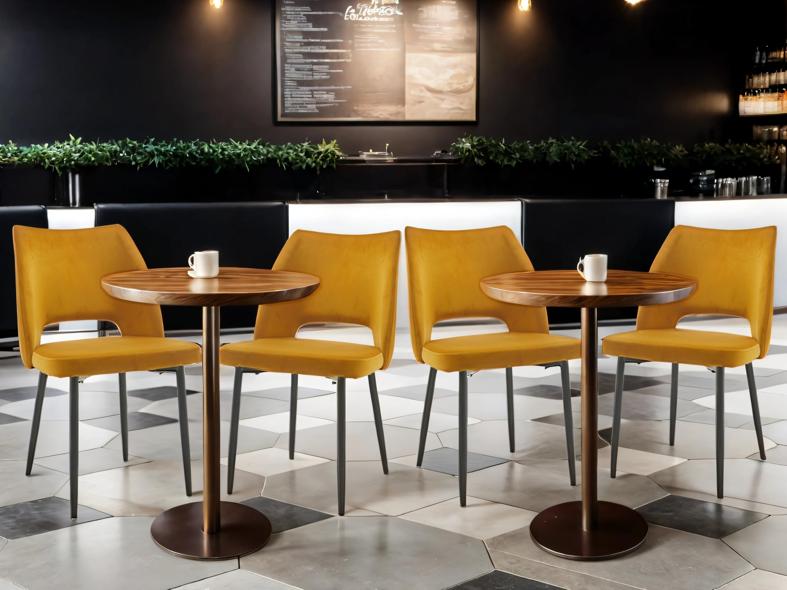 METRO Professional Gepolsteter Restaurant-Stuhl Salto, 2er Set Esszimmerstühle, Stahl/Polyester, 150 kg Tragkraft, Gelb