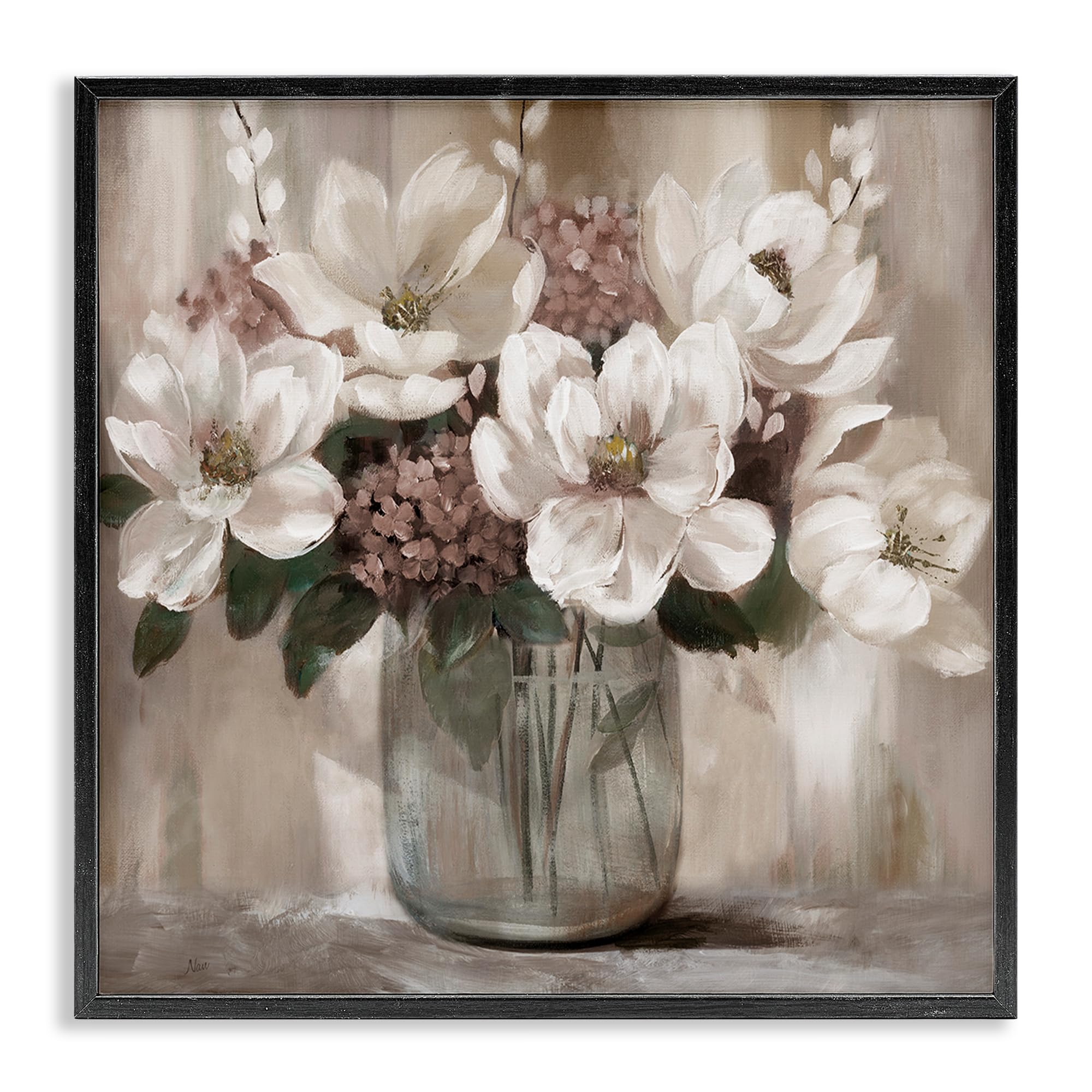 Stupell Industries 'Ivory Magnolias Vase', Framed Giclee Art, Black, 24 x 24 Inches, Easy to Hang and Sturdy, Made in USA, by Nan