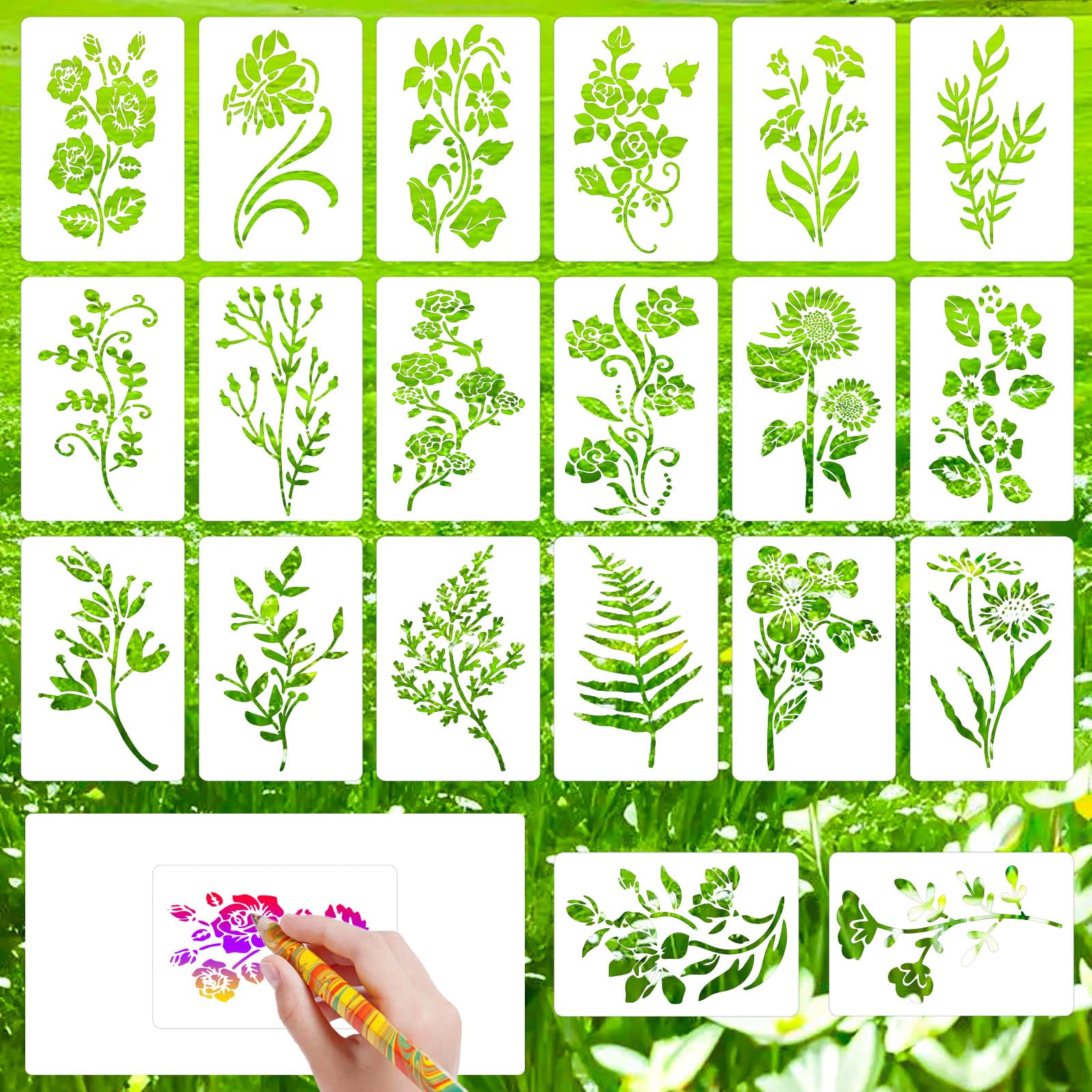 20 Pcs Reusable Craft Stencils - Wall, Fabric & Nature Drawing Templates for DIY Arts & Home Decor