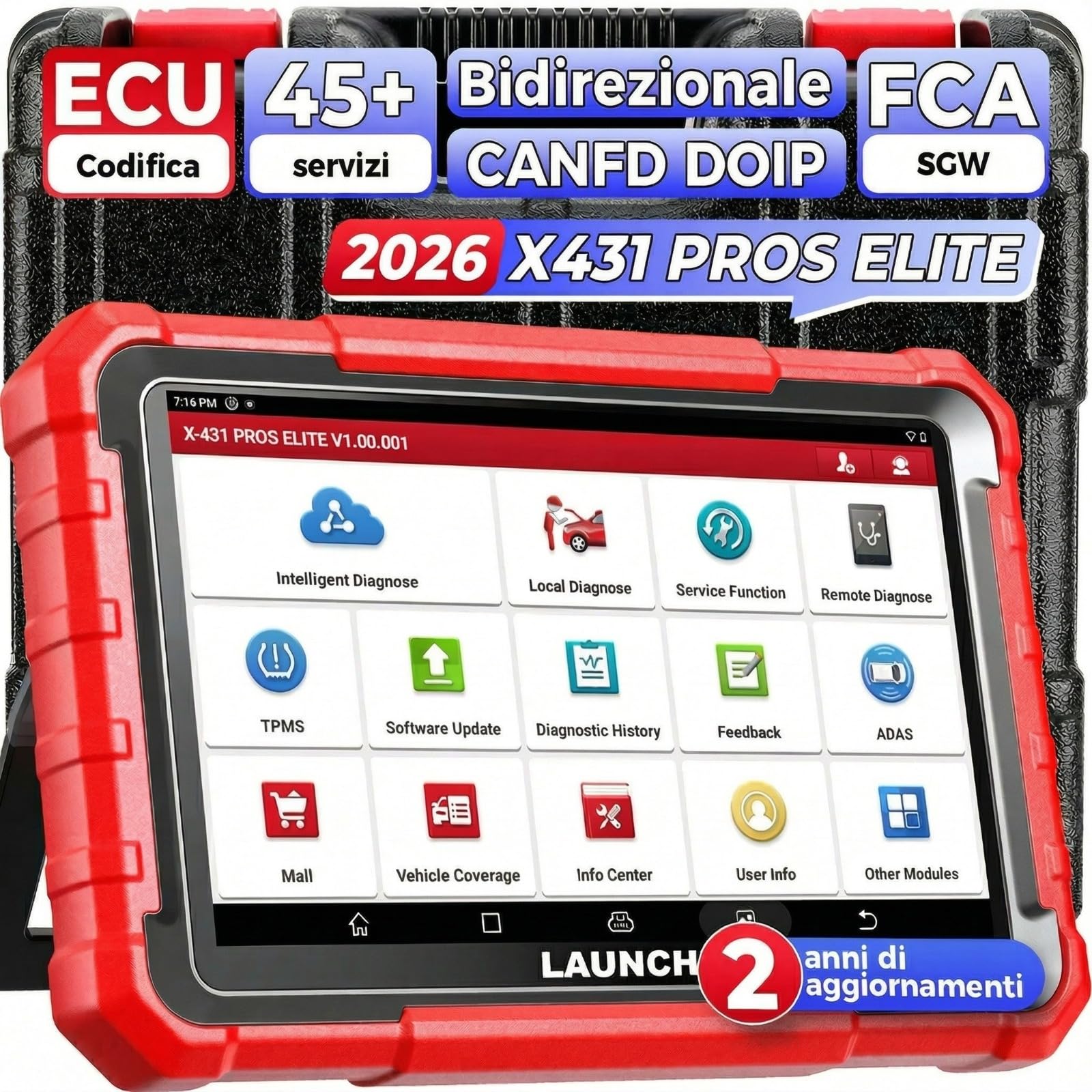 LAUNCH X431 PROS Elite OBD2 Dispositivo Diagnostico, Strumento di Scansione Bidirezionale con Codifica ECU, Funzione Guidata, Auto FCA SGW, CANFD & DOIP, 45+ Reset, Diagnostica Tutto il Sistema
