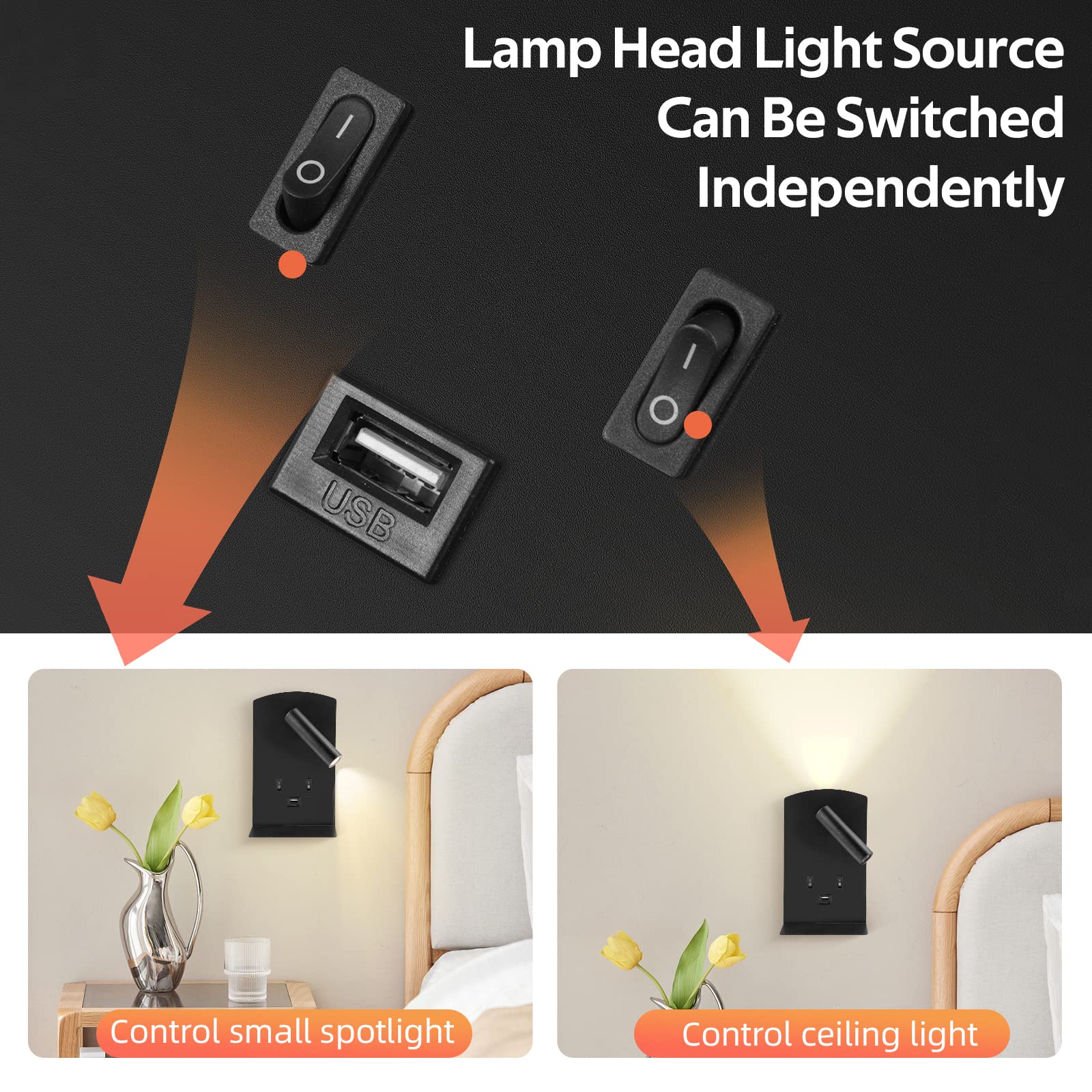 Applique Murale Lampe De Lecture Réglable Avec Port USB - Doré - Alimentation USB - Neuf