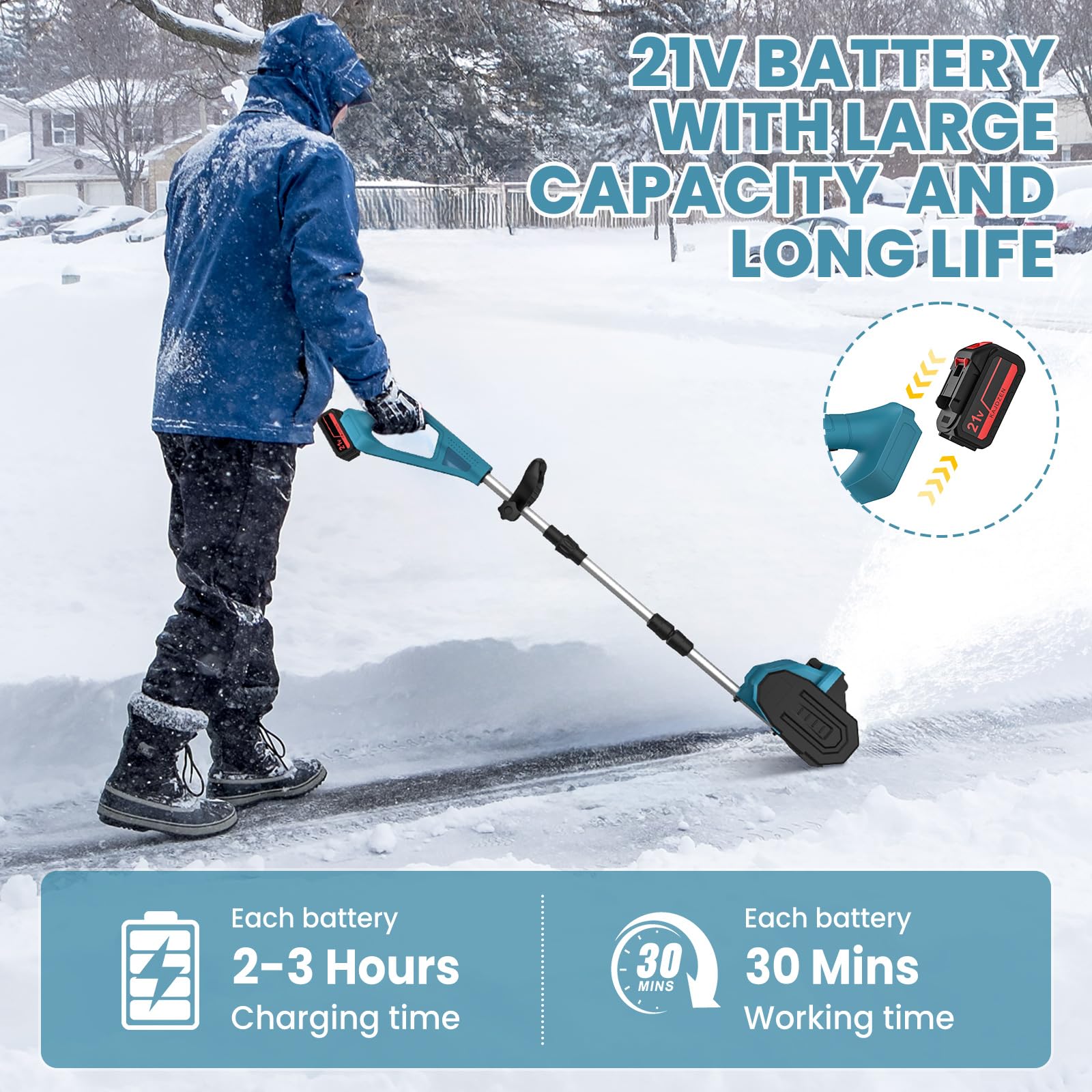 Chasse - Neige avec Batterie, Chasse - Neige Manuel électrique,Chasse - Neige Large 33CM, Petit Outil De Chasse - Neige Domestique,Outil De Chasse - Neige De Route (2 Battery)
