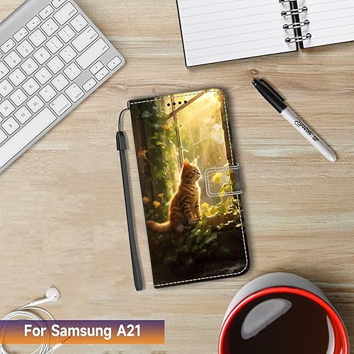 Miniatura 7 de DAFEI Funda tipo cartera para Samsung Galaxy A21 con estampado de gato-aa211 de piel sintética con tapa para tarjetas de crédito y tarjetas de