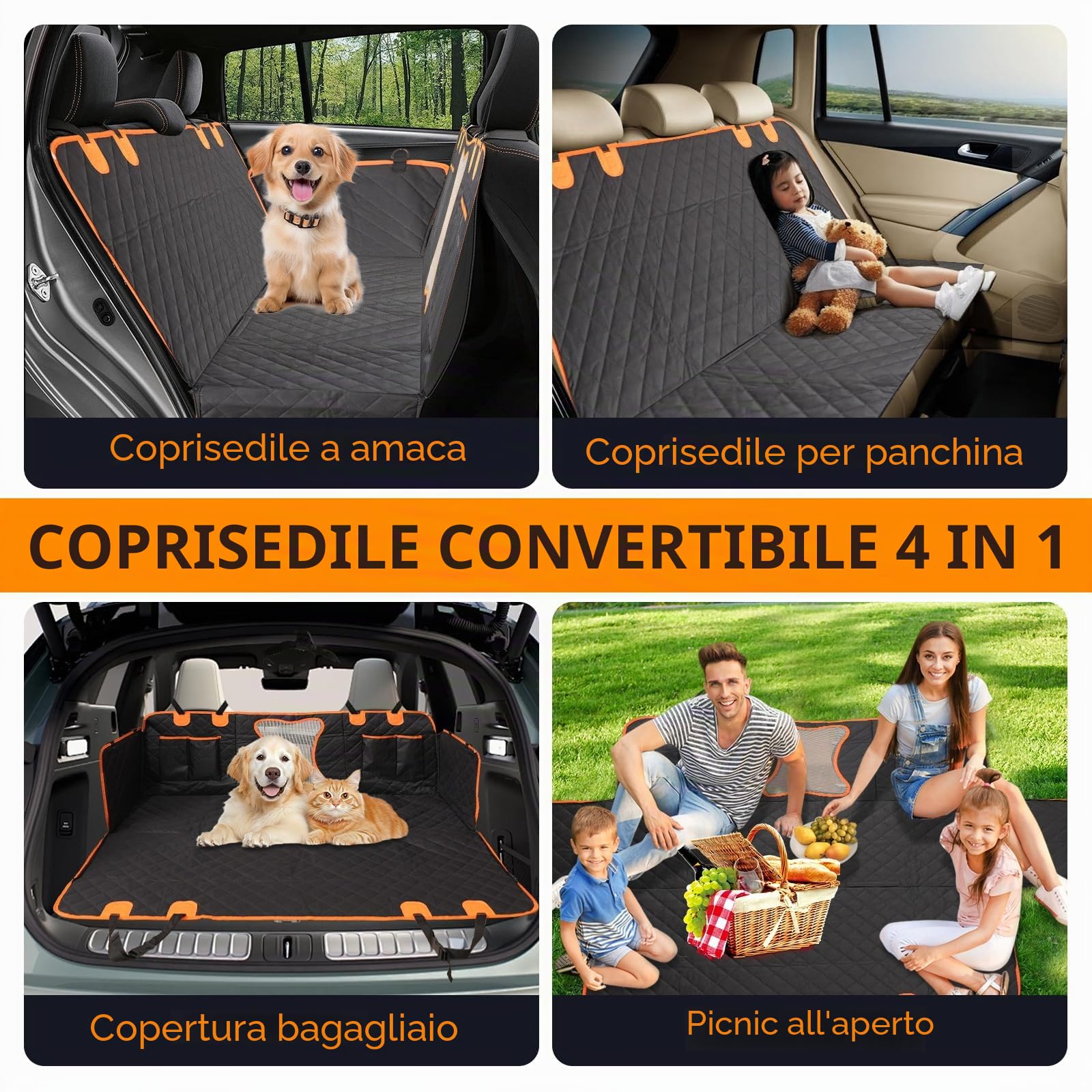Coprisedile Auto per Cani,Telo Auto per Cani con Protezione Laterale,Coperta per cani per auto,Estensore per Sedile Posteriore per Cani,Telo Cane Auto Sedili Posteriori,Impermeabile Antiscivolo