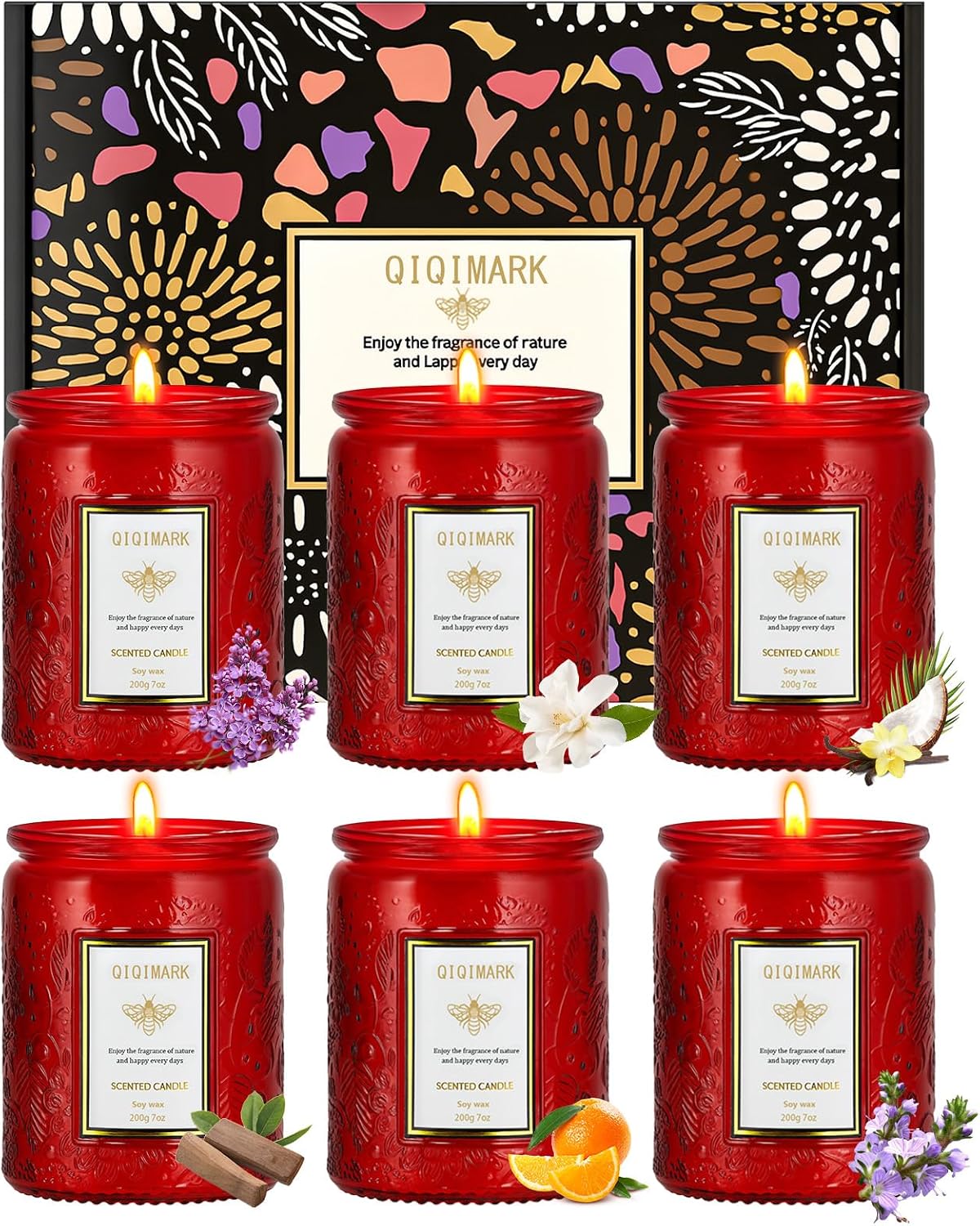 Scented Candles Gift Set for Women, 6 Pack Soy Wax Aromatherapy Candles, Long Lasting Candles for Home, Compatible with Candle Warmer Lamps, Birthday Romantic Gifts, Red Candles
