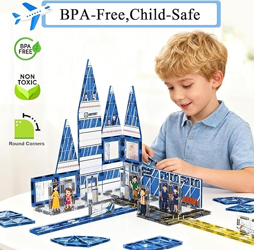 Miniatura 2 de Azulejos magnéticos, juego de bloques de construcción temáticos de aeropuerto, bloques de construcción magnéticos y juguetes educativos STEM