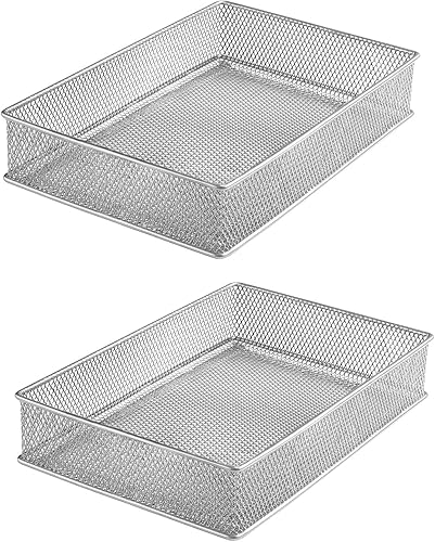 Miniatura 6 de YBM HOME Cesta organizadora de cajones y estantes de malla plateada, soporte de suministros escolares, cesta organizadora de escritorio de oficina