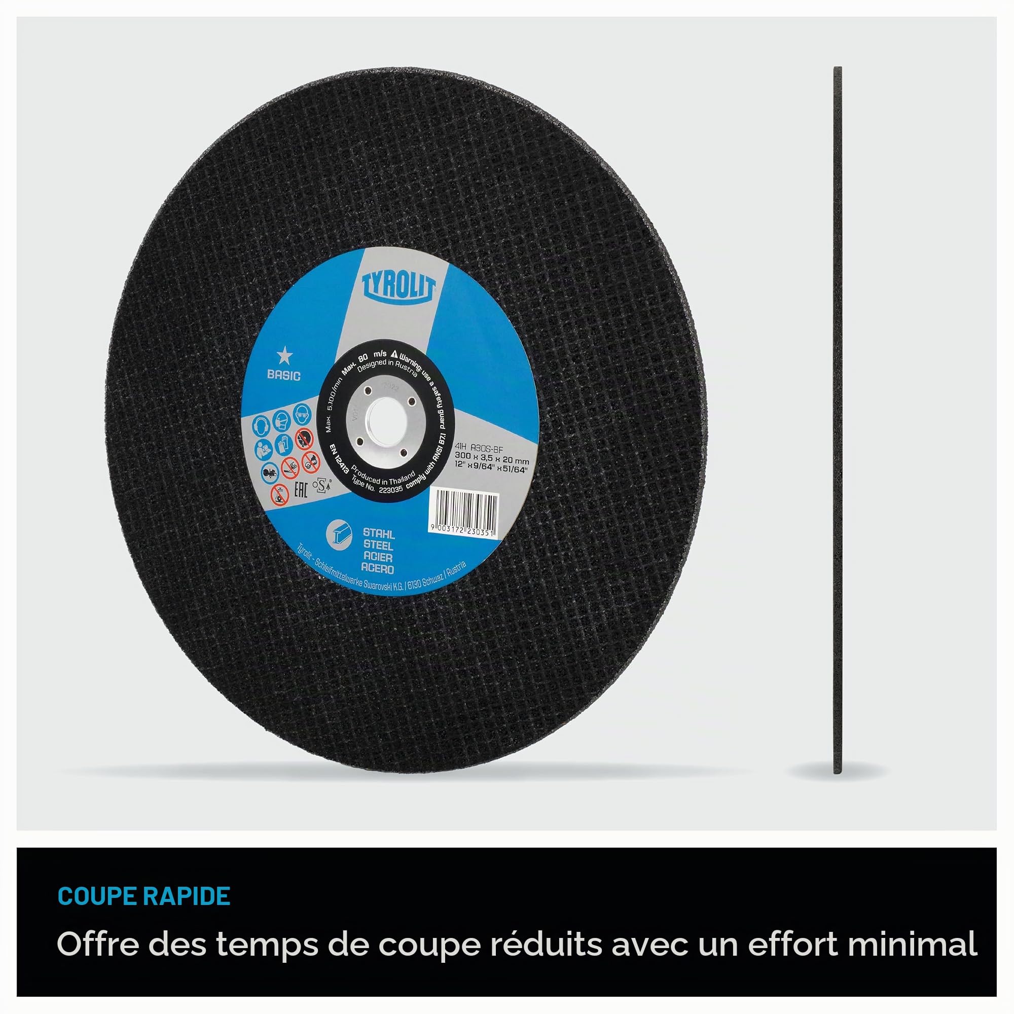 TYROLIT Lot de 10 disques à tronçonner pour acier 300 x 3,5 x 20 mm