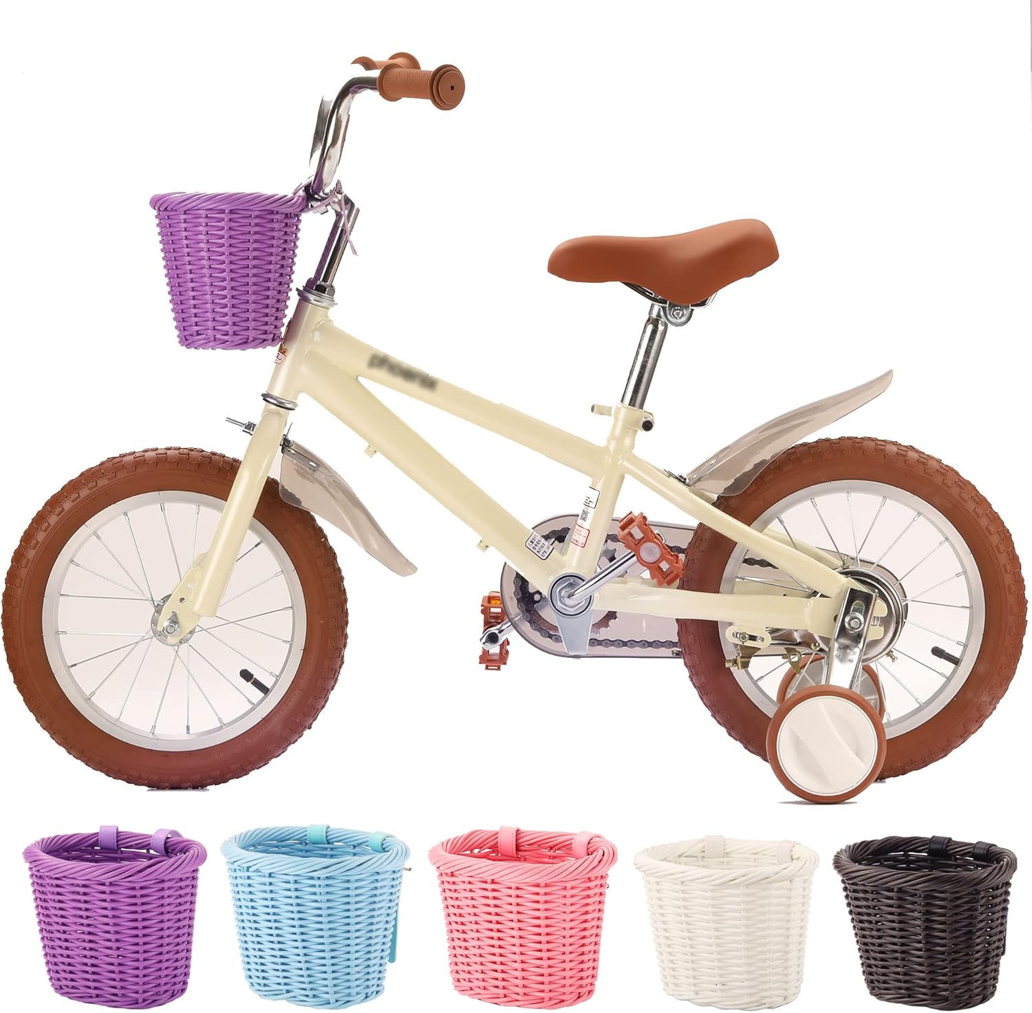Kid's Bike Basket for Girls Front Bike Accessories Small Woven Wicker Cruiser Bicycle Basket with Handlebar Streamers Bell Boys16 Bike Girls Cycling Ages 3-13