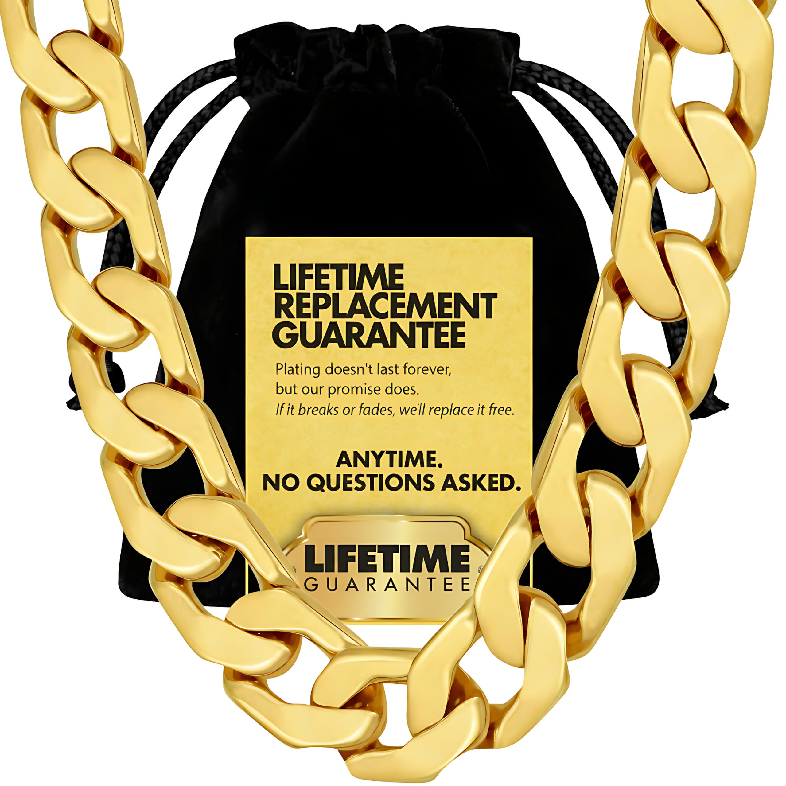 LIFETIME JEWELRY Collar de cadena de eslabones cubanos planos de 11,5 mm para hombres chapado en oro real de 24 quilates, 55,88 cm, Chapado en oro, Sin gemas.,