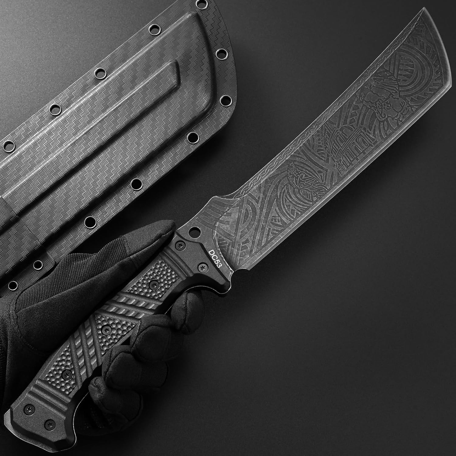 Gtkii GTK1 Fixed Blade Knife DC53 Steel Blade Nylon Fiberglass Handle Full Tang EDC Tool Knifes for Outdoor Camping Survival Adventure Bushcraft(Pattern blade)