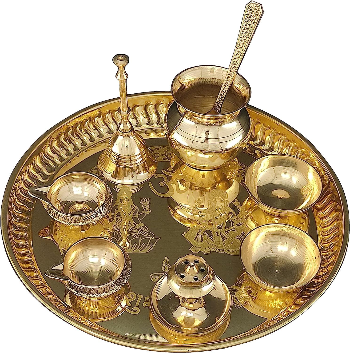 Pooja Thali en laiton de 20 cm pour illuminer vos rituels et fêtes de Diwali