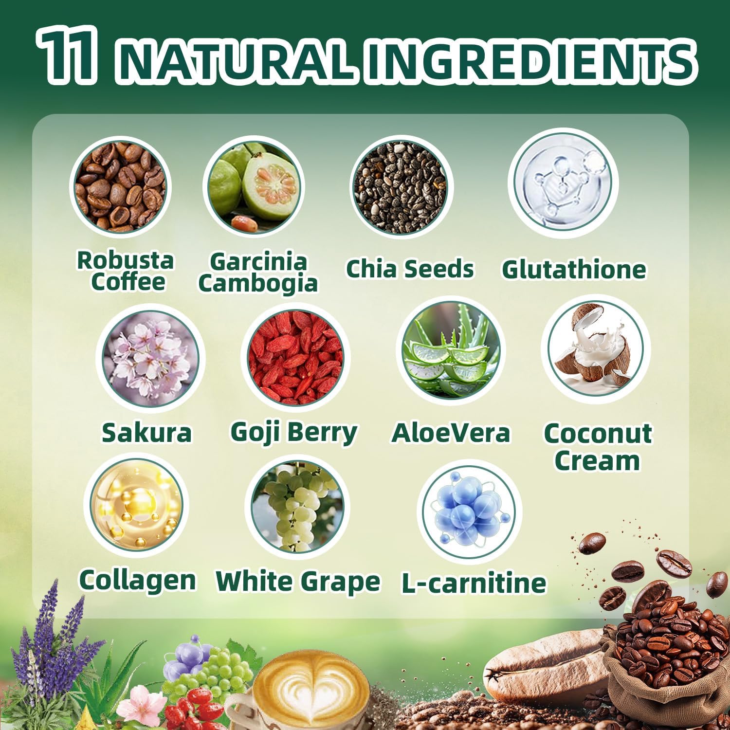 20x Collagen Chia Coffee - 11-in-1 Coffee Shape Mix with Collagen & Chia Seeds, L-Glutathione for Skin, Hair - Boost Energy and Improve Focus, Vegan Friendly, 45 Servings - Image 3