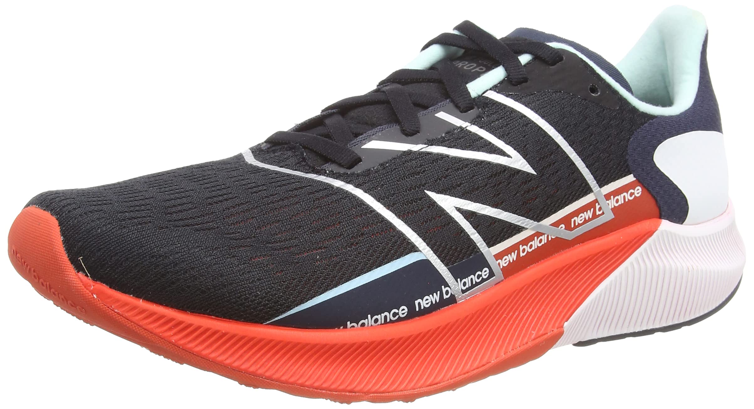 New Balance Men's FuelCell Propel V2 Running Shoe, Black/Ghost Pepper/White Mint, 11