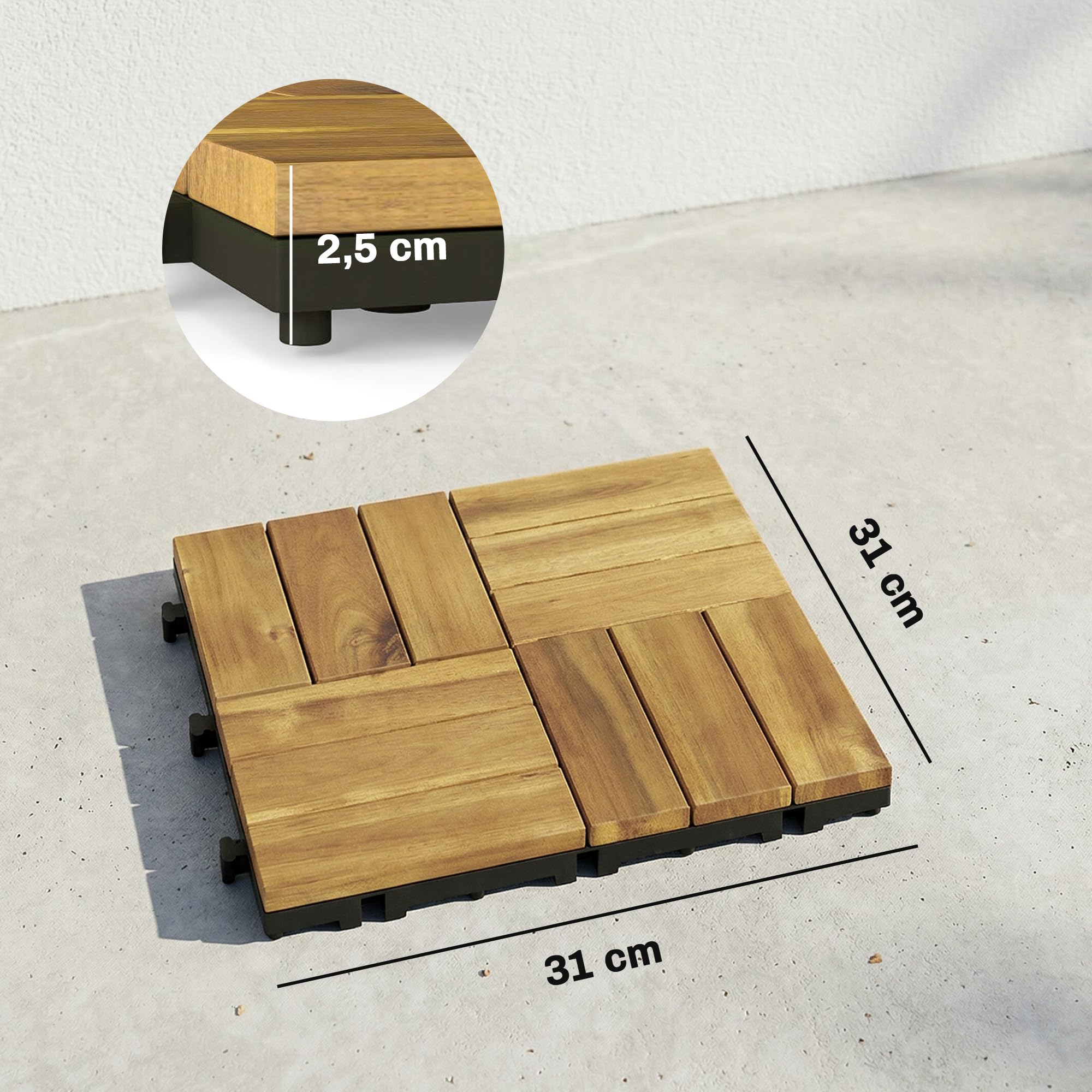Outsunny Set de 10 Piezas Baldosas de Exterior de Madera de Acacia, 31x31 cm, 0,91 m², Suelo de Terraza Exterior, Antideslizantes y Resistentes al Clima, Fácil Instalación, para Terraza, Natural — view 7