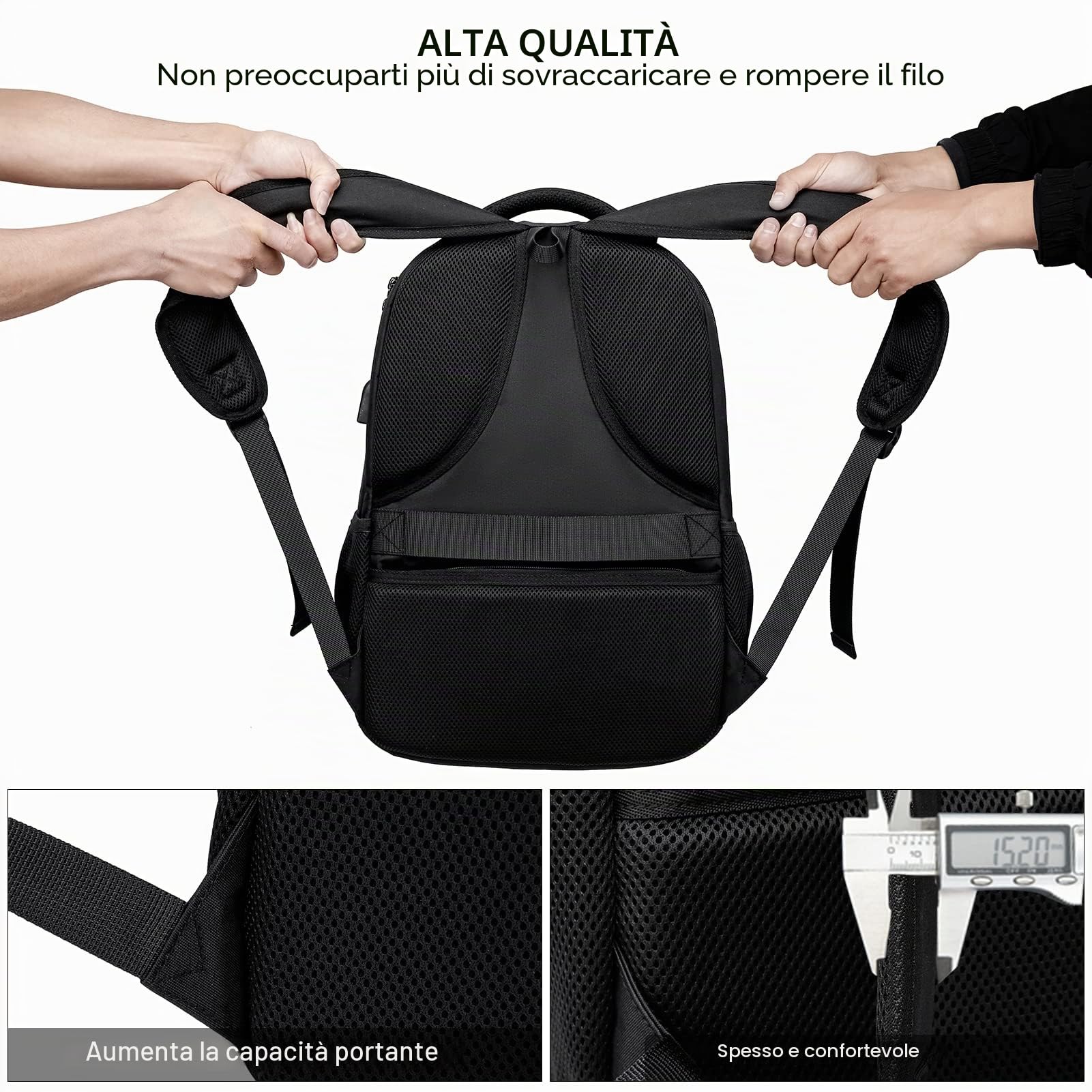 Zaino Uomo, Zaino Scuola Superiore Media Università, Zaino per PC Portatile da 17,3 Pollici con Porta USB, Zaino da Lavoro Impermeabile per Laptop, Viaggio - Regalo per Uomo e Donna, Nero