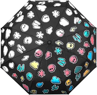 Paraguas que cambia de color, paraguas con patrón meteorológico, paraguas para niños y niñas, paraguas compacto, resistente al viento, fuerte y plegable, para niños y viajes, Black, Small,