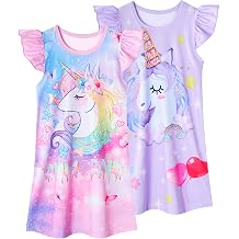 LQSZ 2Pcs Girls Nightgowns 3-10 Years Flutter Short Sleeves Dress Nightdress Sleepwear Pajamas Nightgowns for Girls