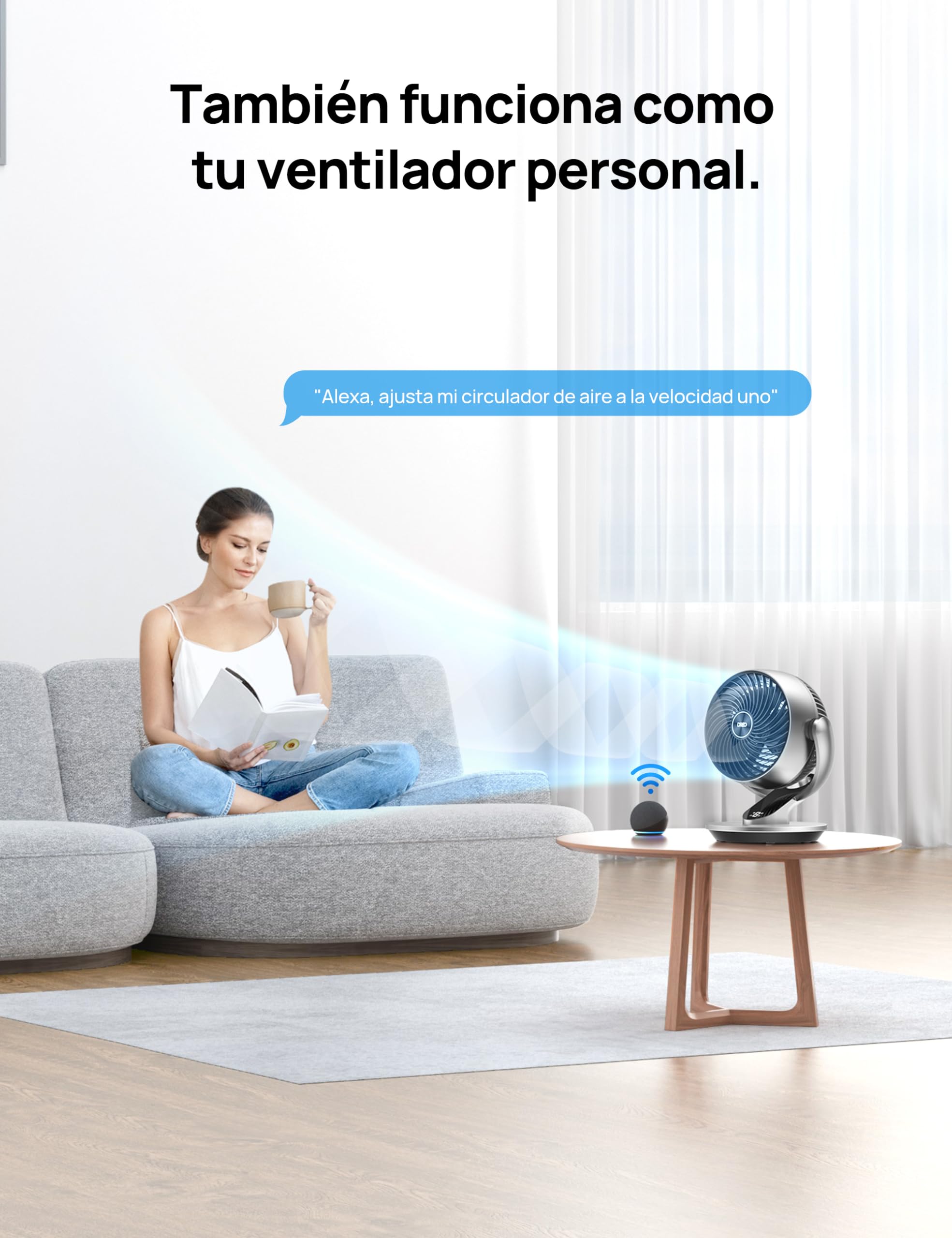 Dreo Ventilador de mesa inteligente, 28 dB, diámetro de 18 cm, 4 velocidades, 5 modos, temporizador 12h, oscilación 120° + 90°, control remoto y por voz, función de enfriamiento, Lynx S, plateado