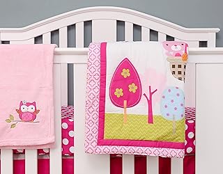 4 PCs Hot Pink Embroidery Rabbit Birds Nursery Crib Bedding Set Quilt Blanket Dust Ruffle Fitted Sheet Baby Girl Bedding Set